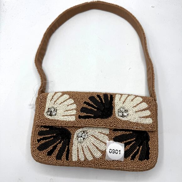 NEW Anthropologie The Fiona Beaded Bag: Floral Edition In Celandin Tan - Picture 7 of 7